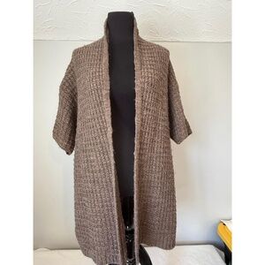 Chico's Cardigan Womens Size 2 Taupe Short Sleeved Chunky Knit  Cozy Soft Warm
